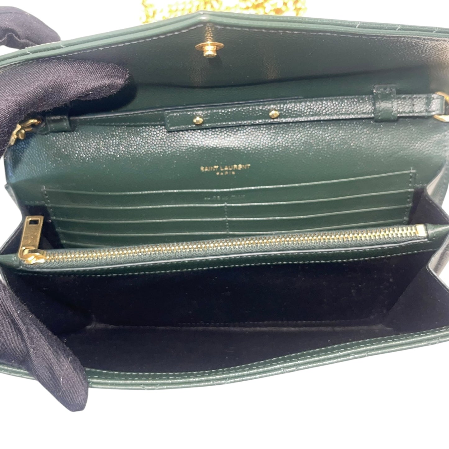 Yves Saint Laurent Dark Green Chevron Quilted Leather Envelope Flap Bag