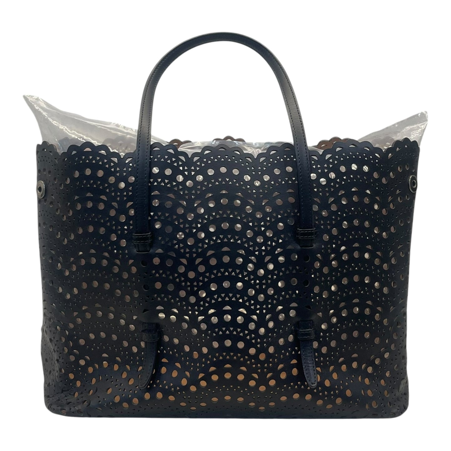 Alaia Black Leather Laser Cut Mina Tote Bag