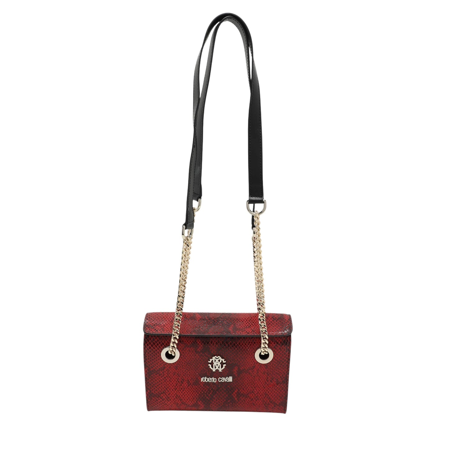 Roberto Cavalli Burgundy/Black Python Embossed Leather Chain Shoulder Bag