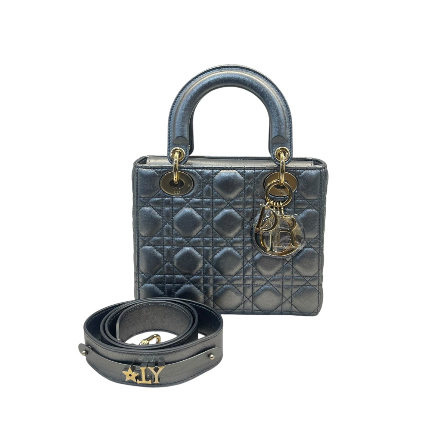 Christian Dior Mini Lady Dior  Metallic Grey Cannage Bag