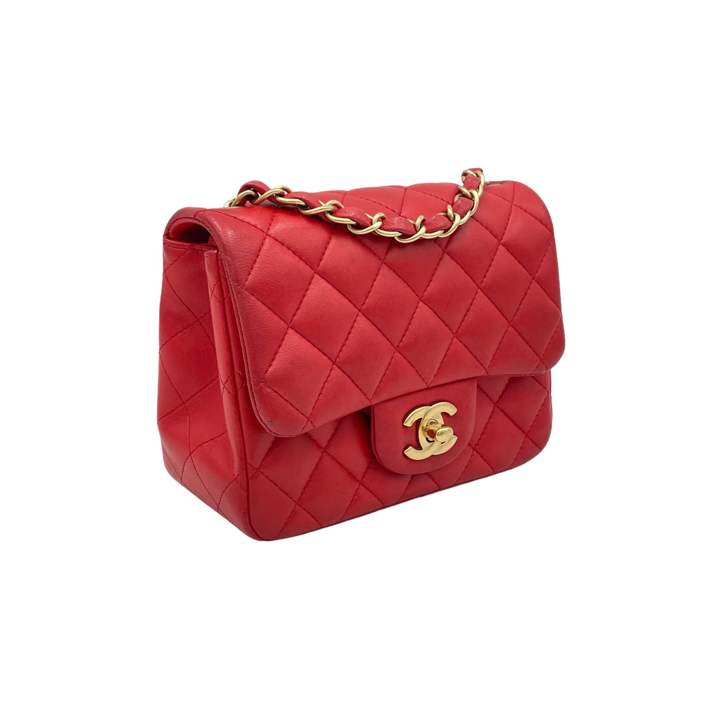 Classic Mini Red Crossbody Bag in Lambskin, Gold hardware