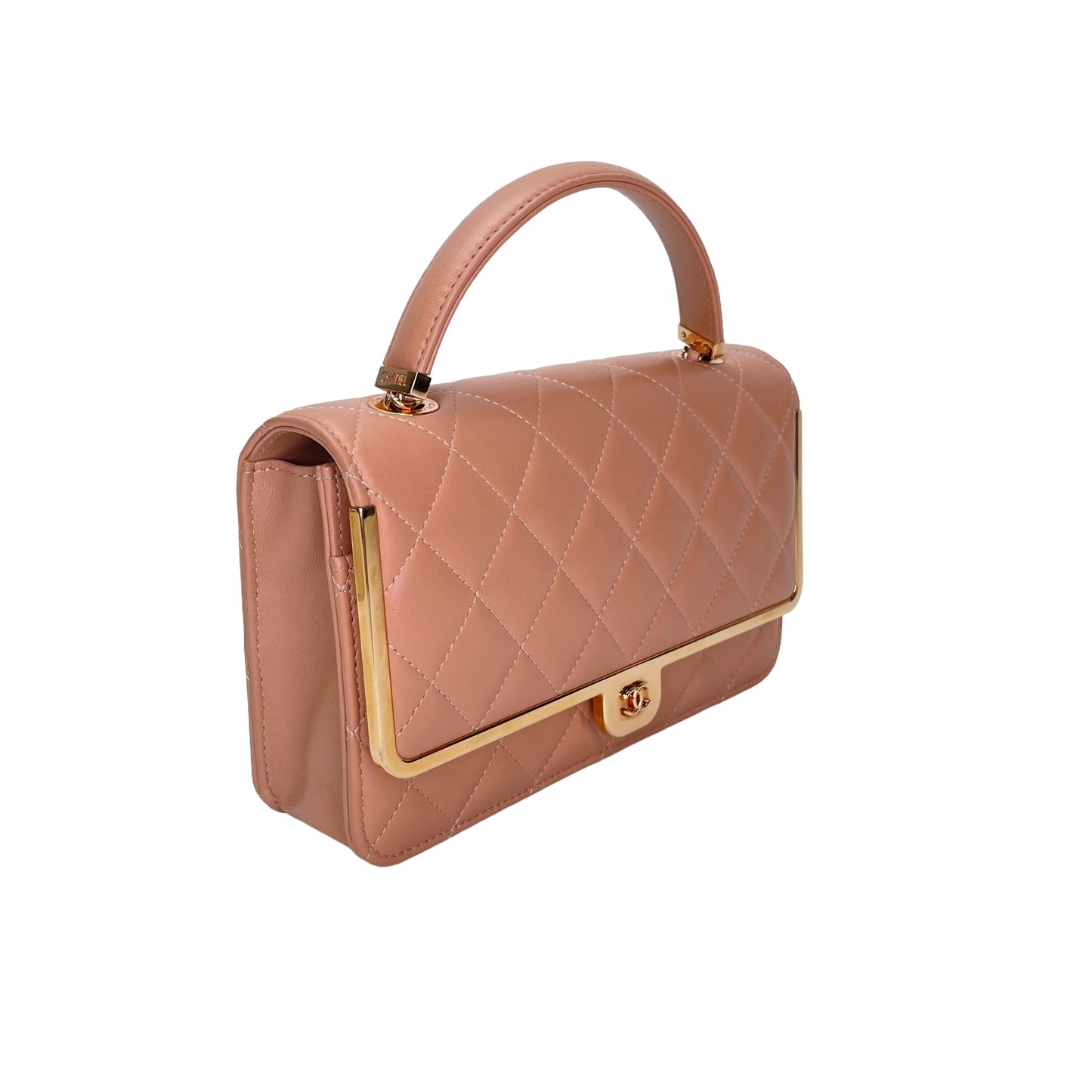 Quilted Frame Pink Wallet on Chain in Lambskin, Rose Gold hardware