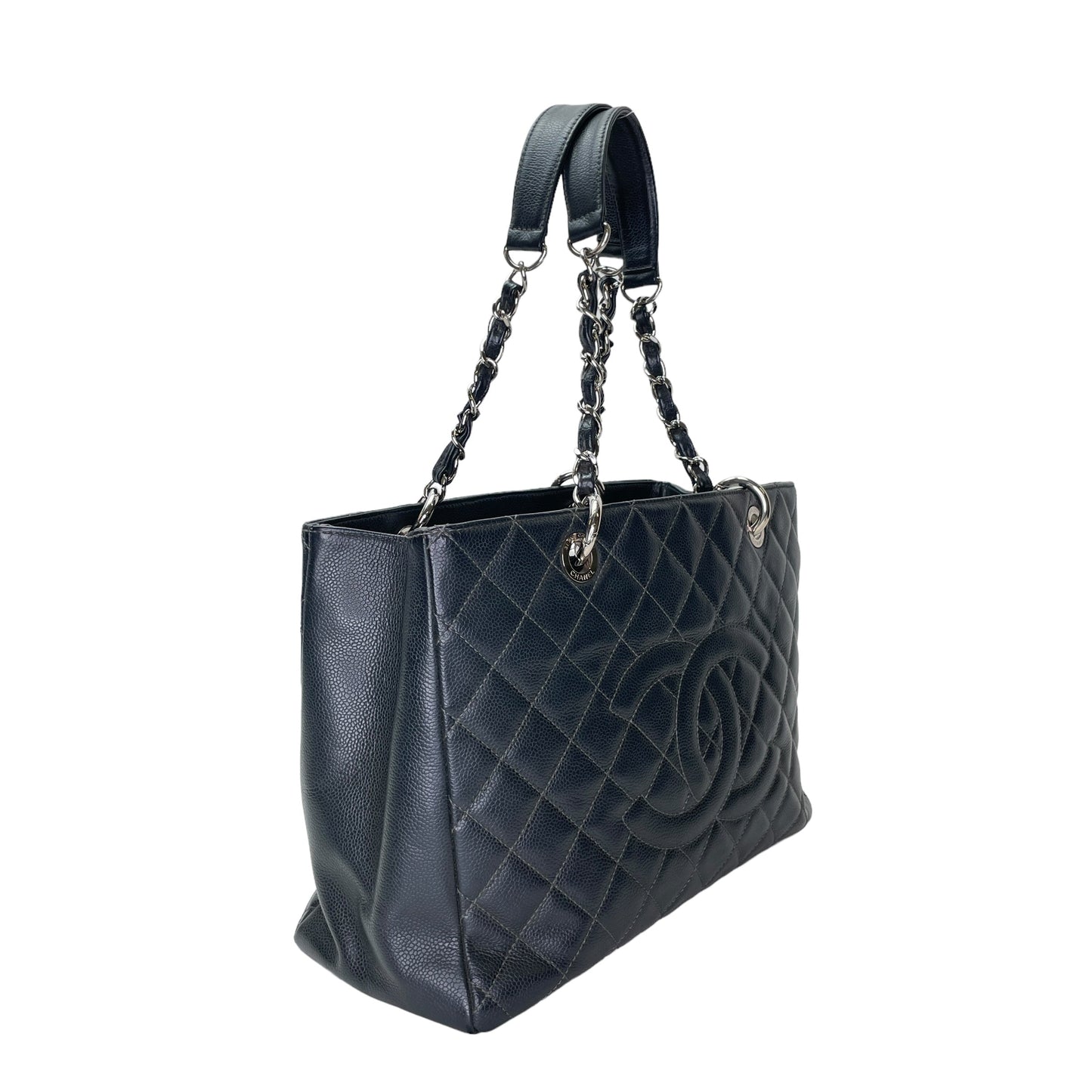 GST Grand Shopping Tote Grand Grey Tote Bag in Caviar Leather, Silver hardware