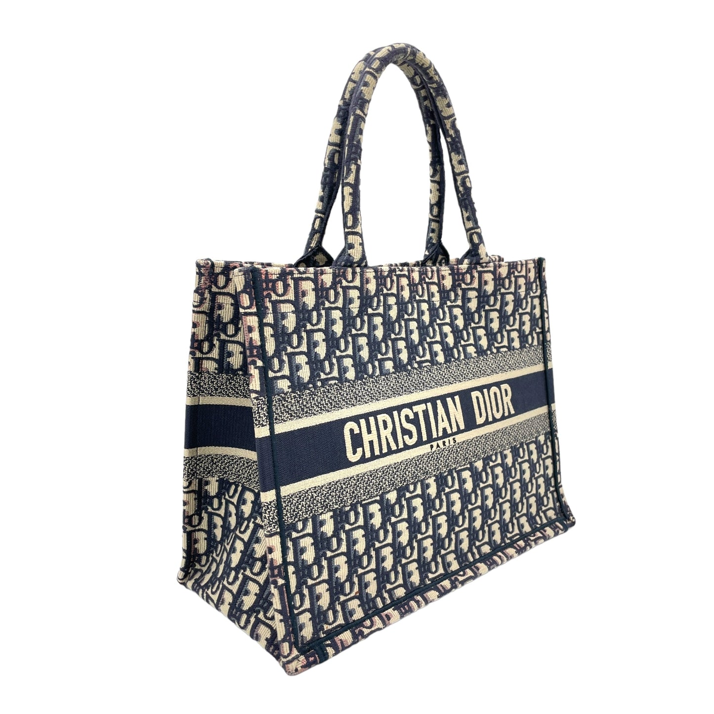 Book Tote Medium Navy Top handle Bag in Jacquard
