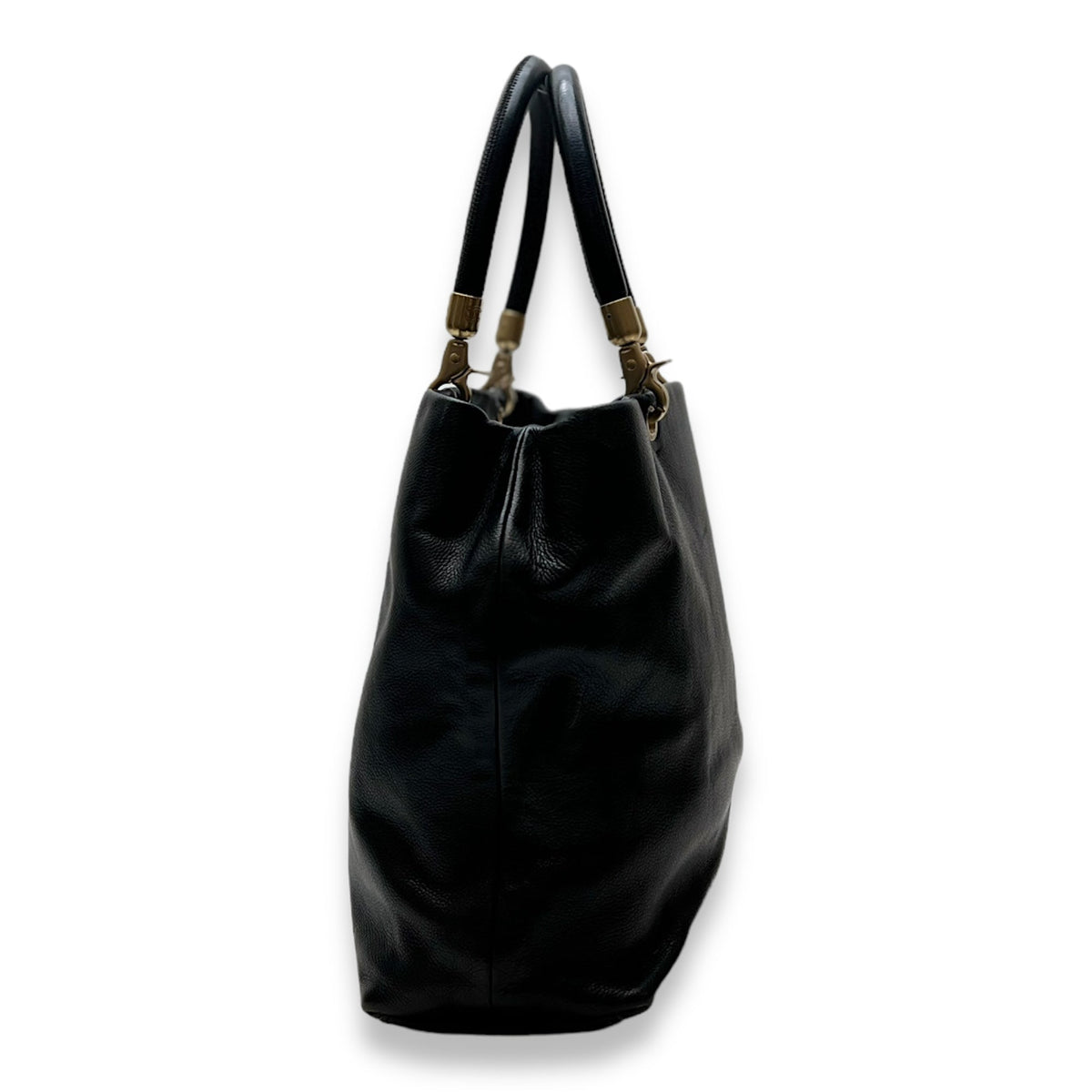 CC Black Top Handle Bag in Caviar Leather, Gold hardware