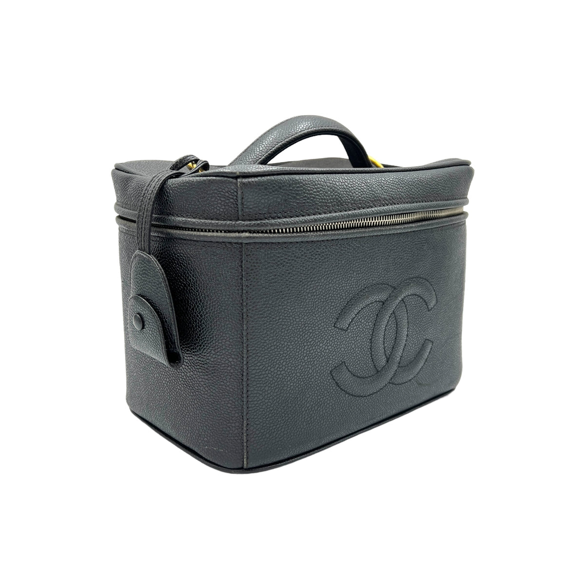 Vanity Top Handle Bag  Black in Caviar Leather , Gold Hardware