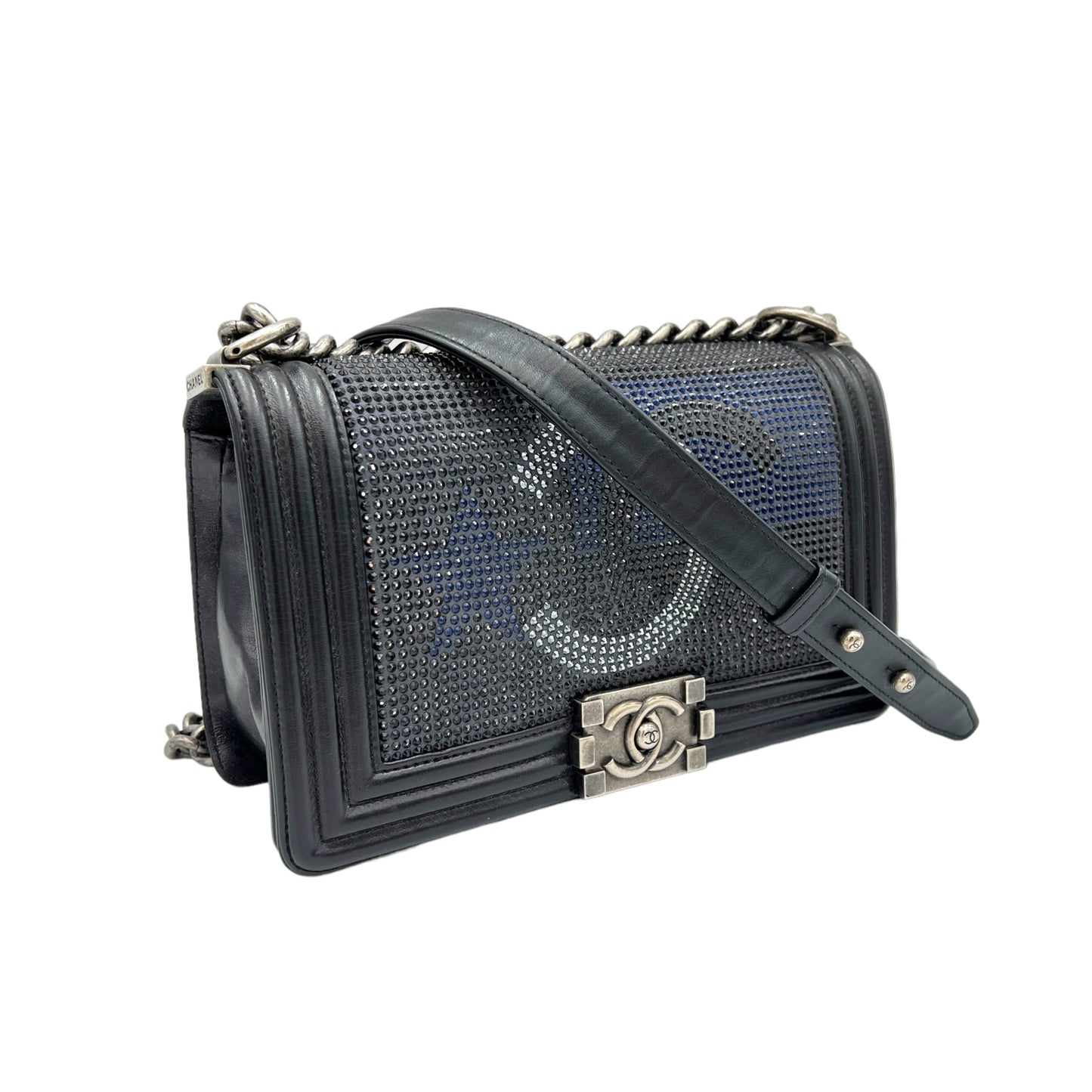 Boy Crossbody Bag Medium Black in Calfskin , Ruthenium Hardware