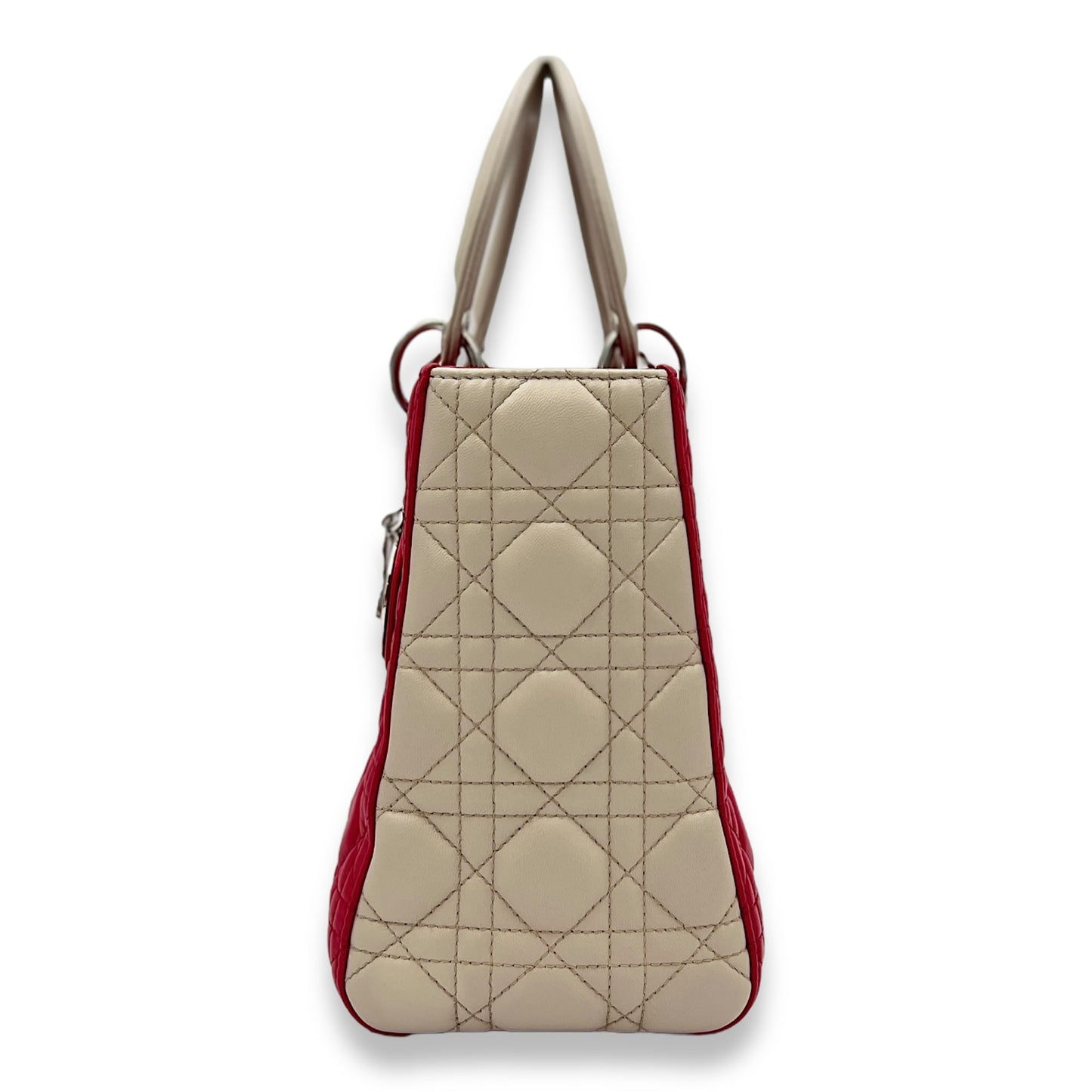 Lady Dior Medium Pink Top Handle Bag in Lambskin, Silver hardware