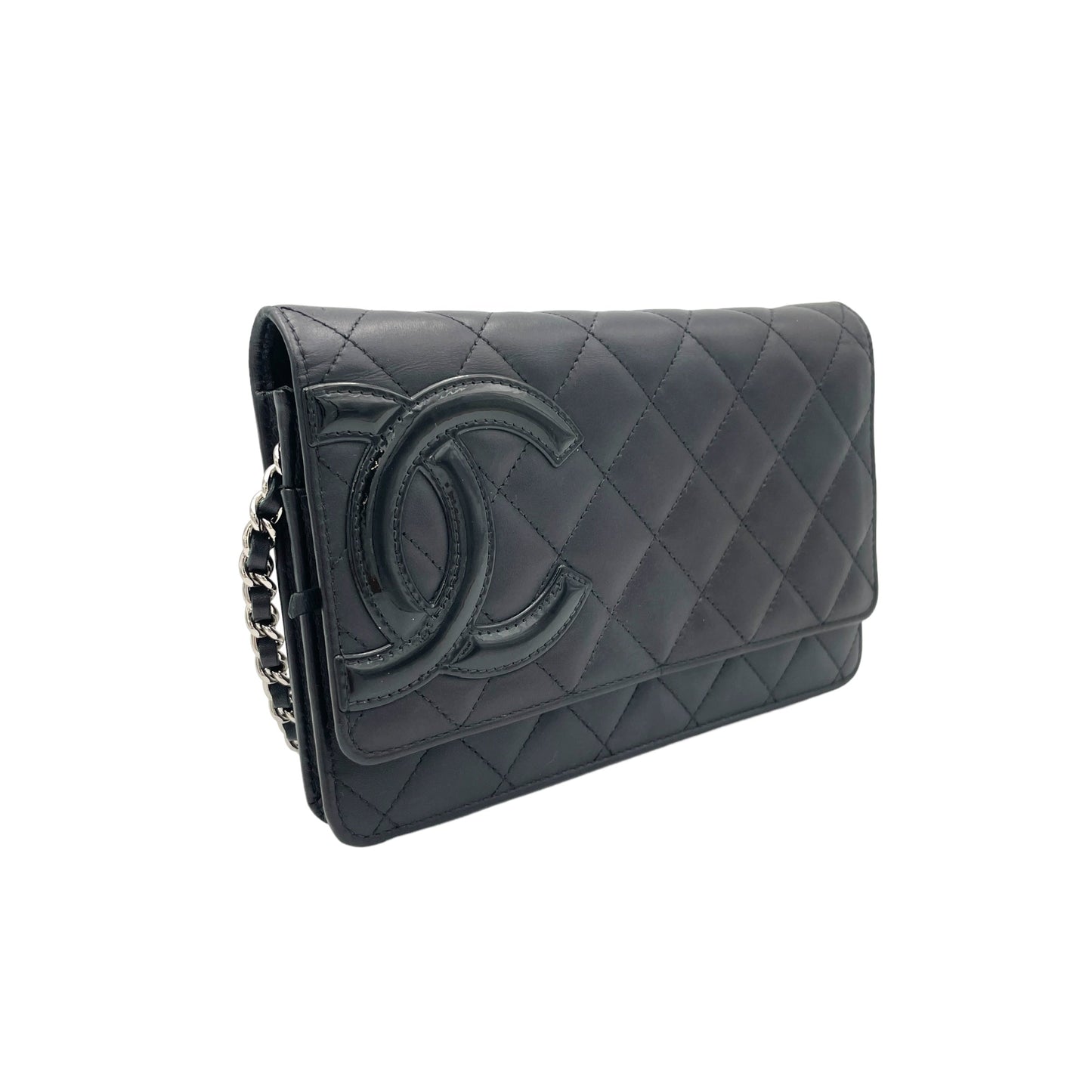 Cambon Black Wallet On Chain in Calfskin, Silver hardware