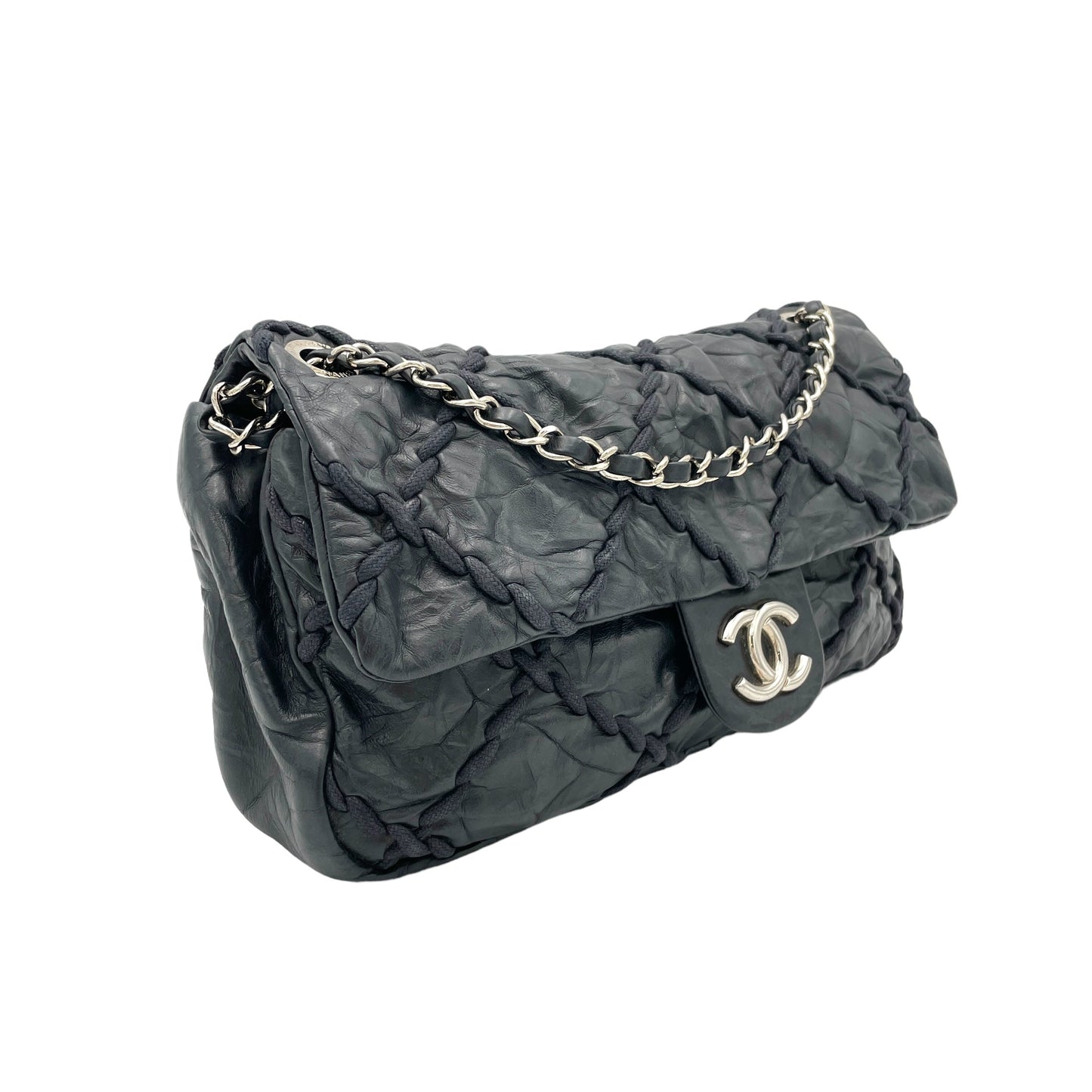 Wild Stitch Blue Shoulder Bag in Calfskin, Silver hardware