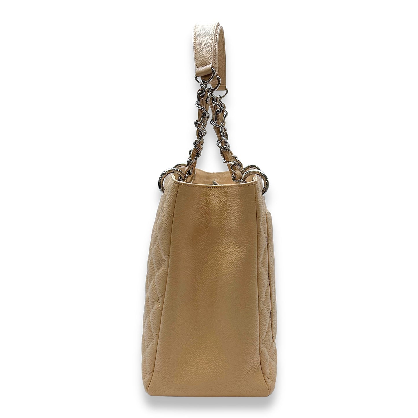 GST Grand Shopping Tote Medium Beige Tote Bag in Caviar Leather, Silver hardware