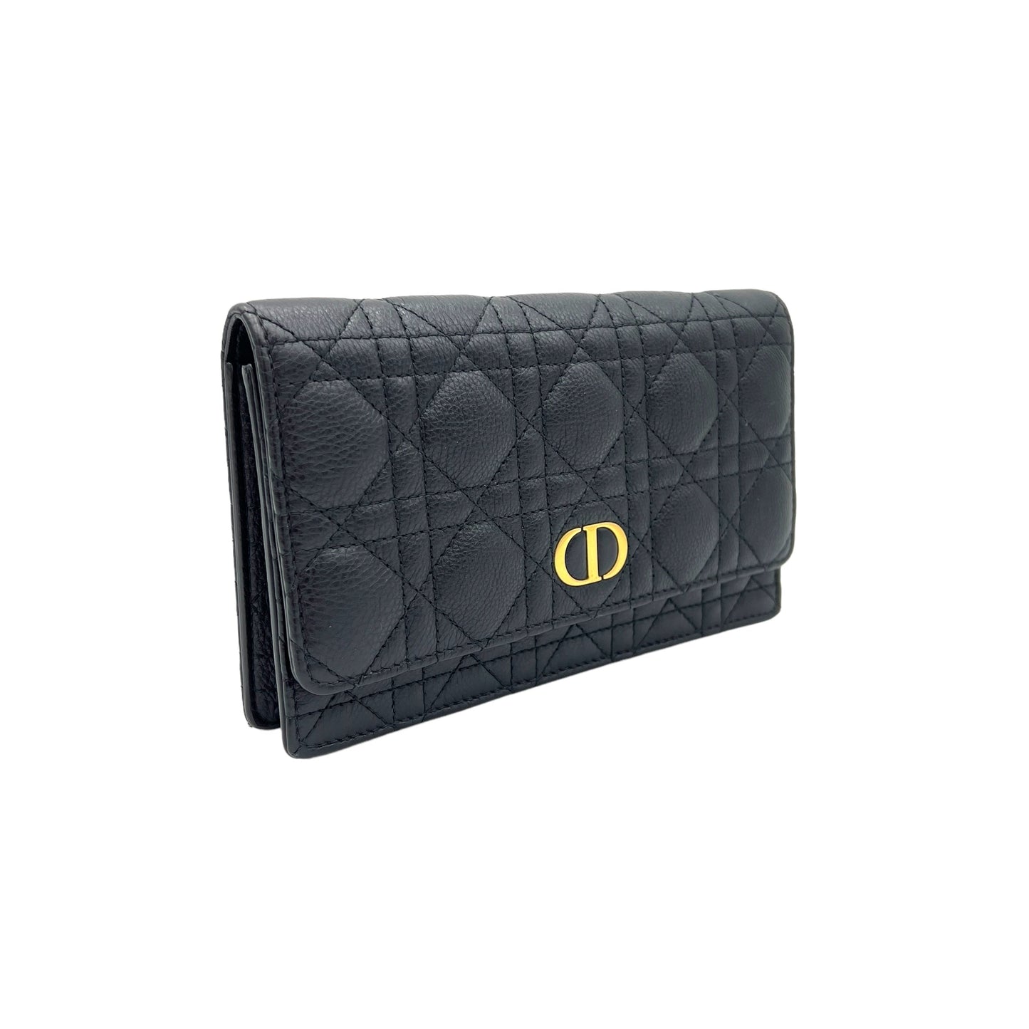 Caro Black Wallet On Chain in Calfskin, Gold hardware