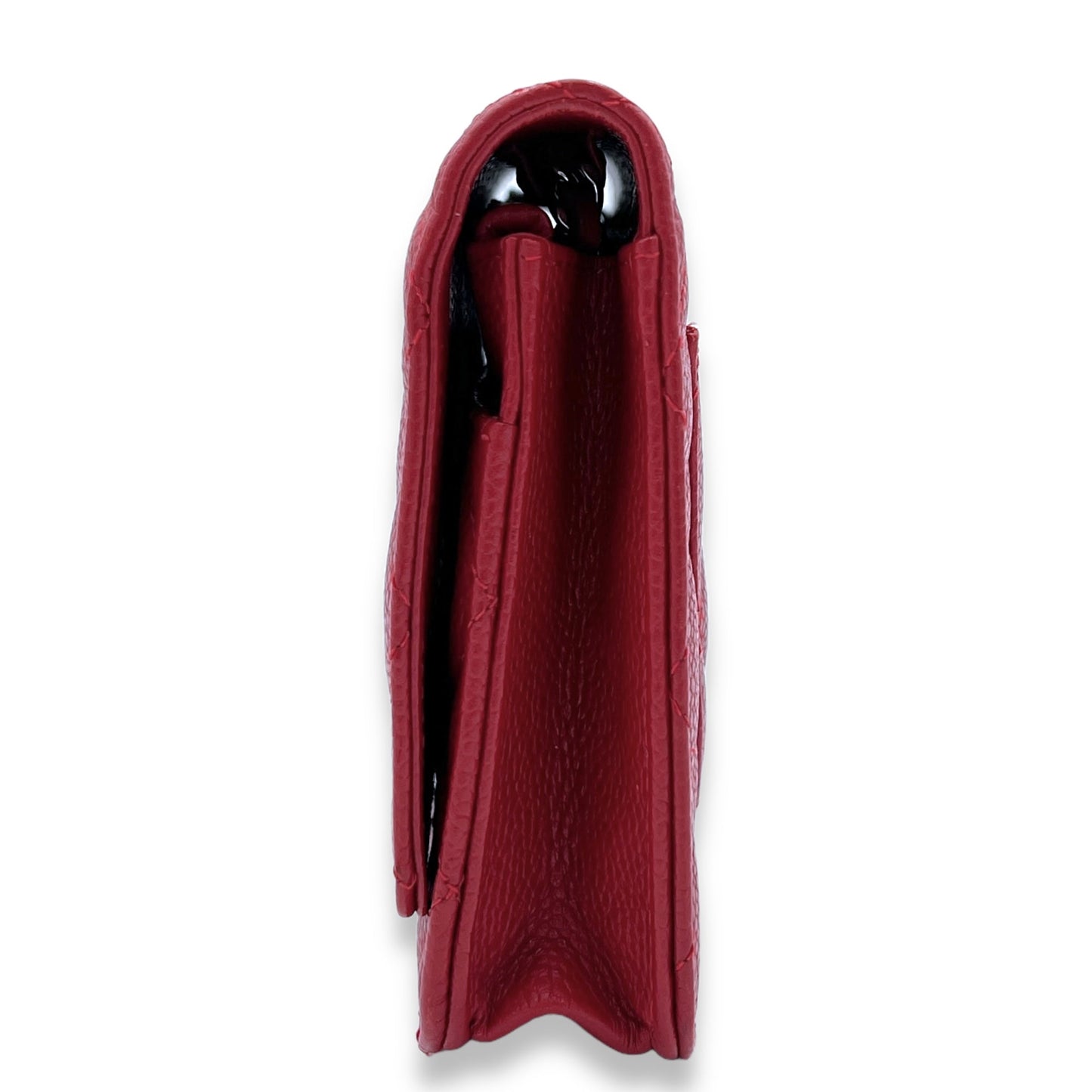 Others Wallet On Chain Red in Caviar Leather, Silver hardware