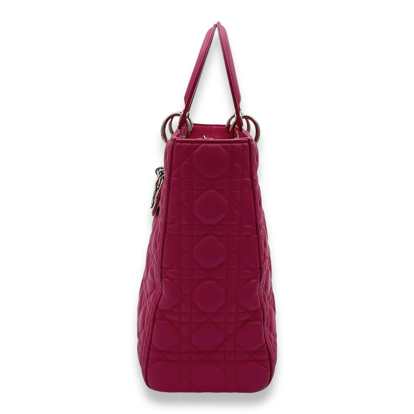 Lady Dior Large Pink Top Handle Bag in Lambskin, Gold hardware