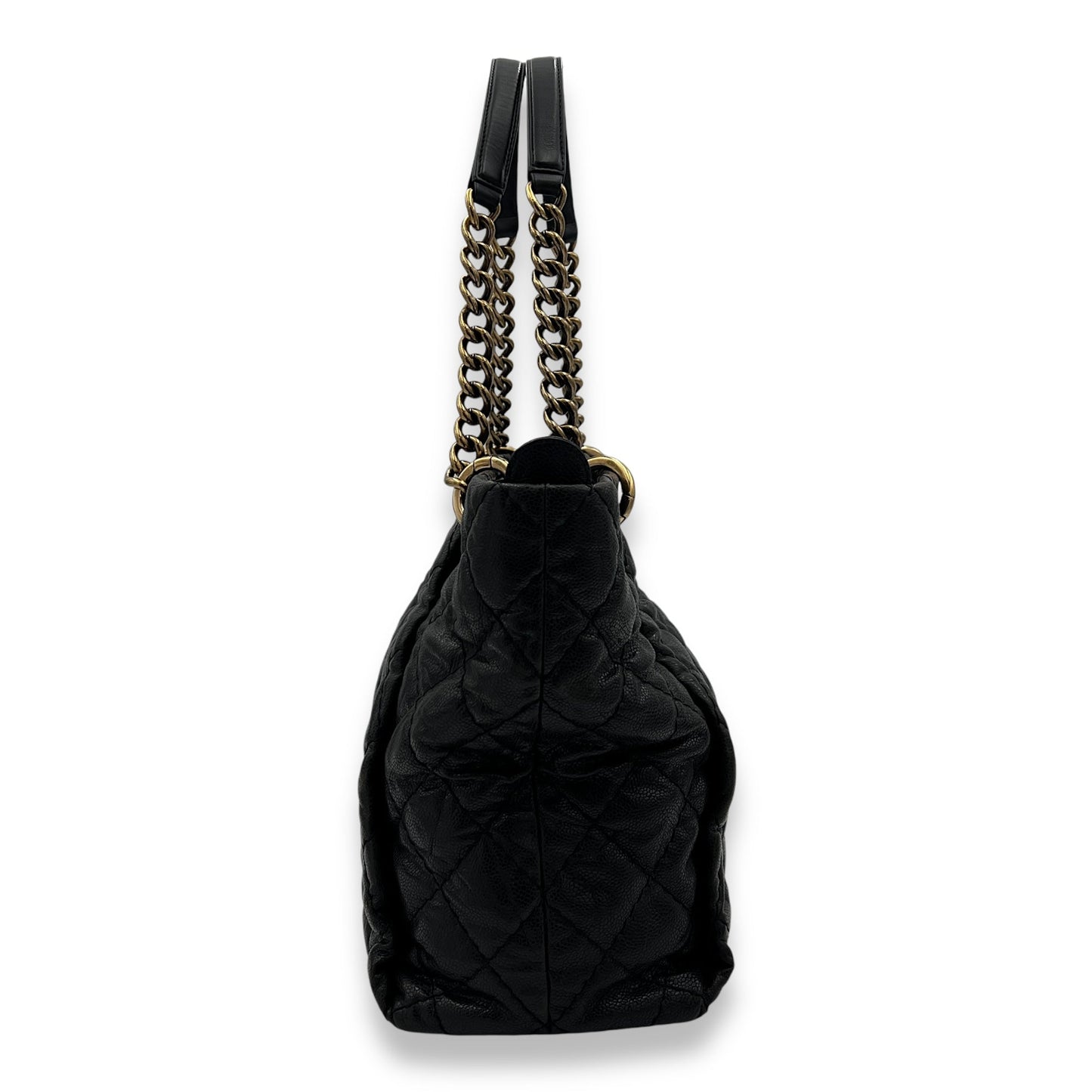 Coco Pleats Black Shoulder Bag in Caviar Leather, Gold hardware