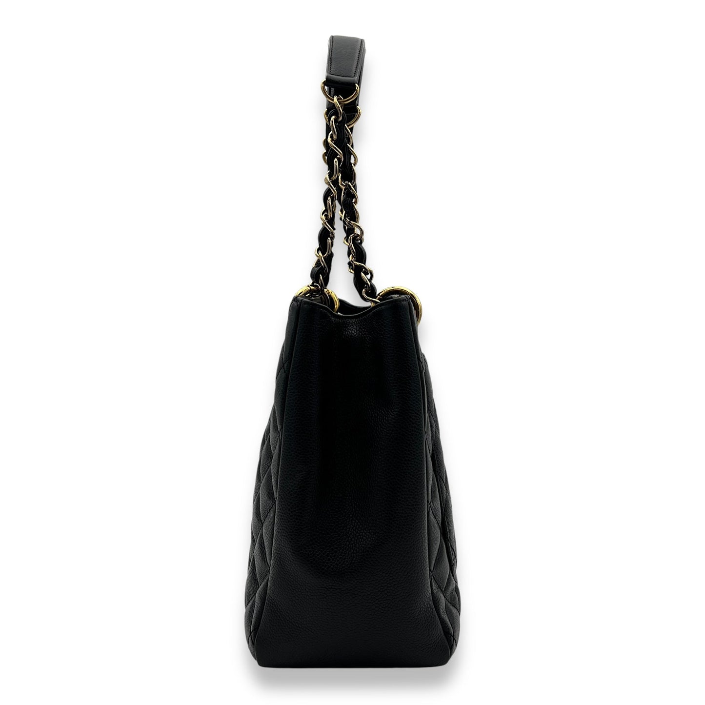GST Large Black Tote Bag in Caviar Leather, Gold hardware