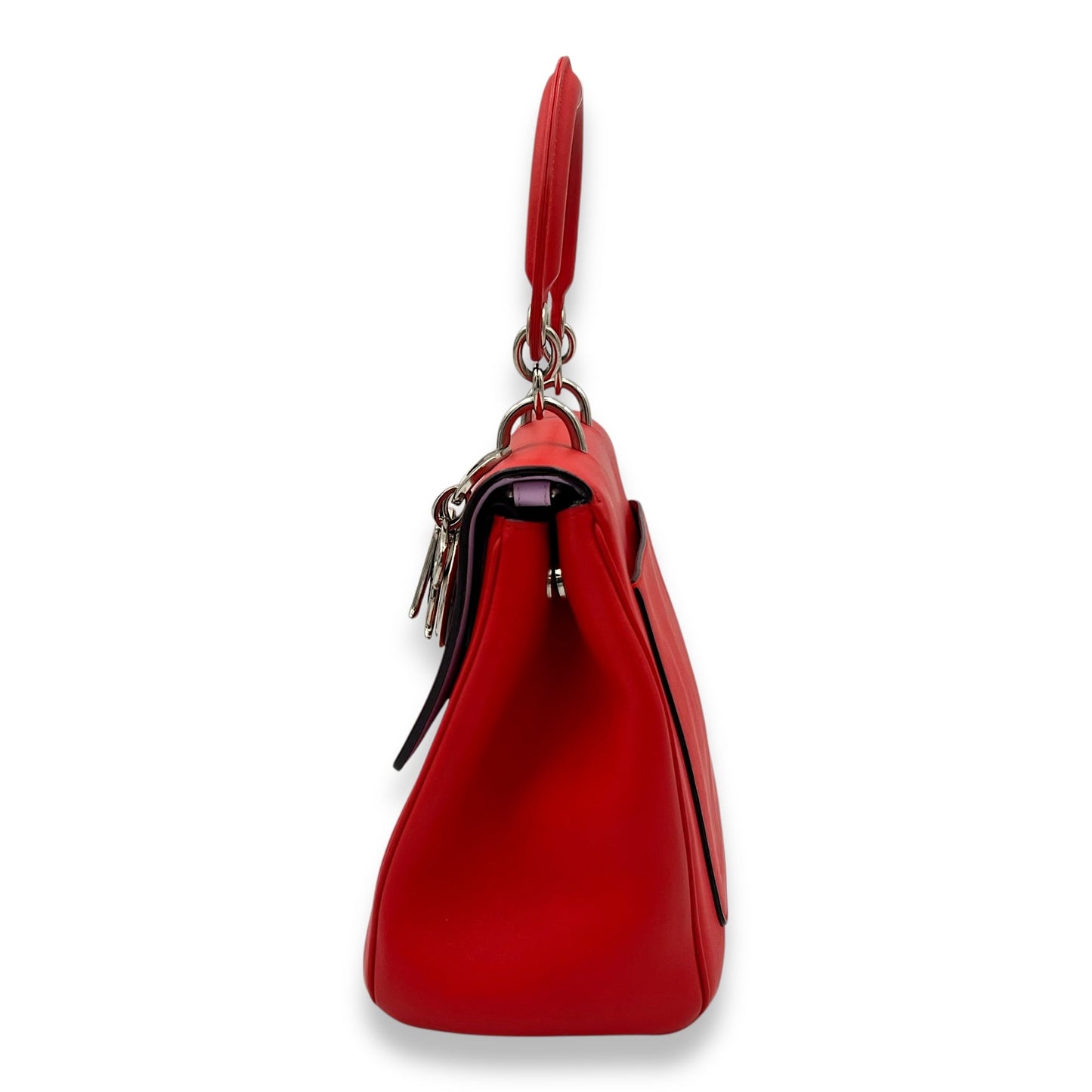 Be Dior Top Handle Bag Red in Calfskin, Silver hardware