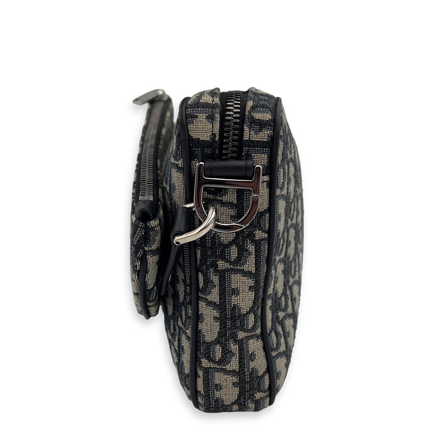 Triple Pouch Shoulder Bag Blue in Jacquard, Silver hardware