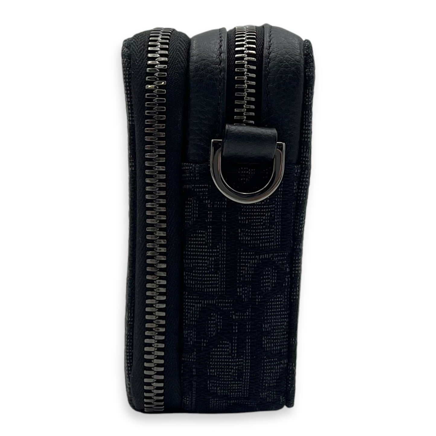 Triple Pouch Crossbody Bag Black in Jacquard, Silver hardware