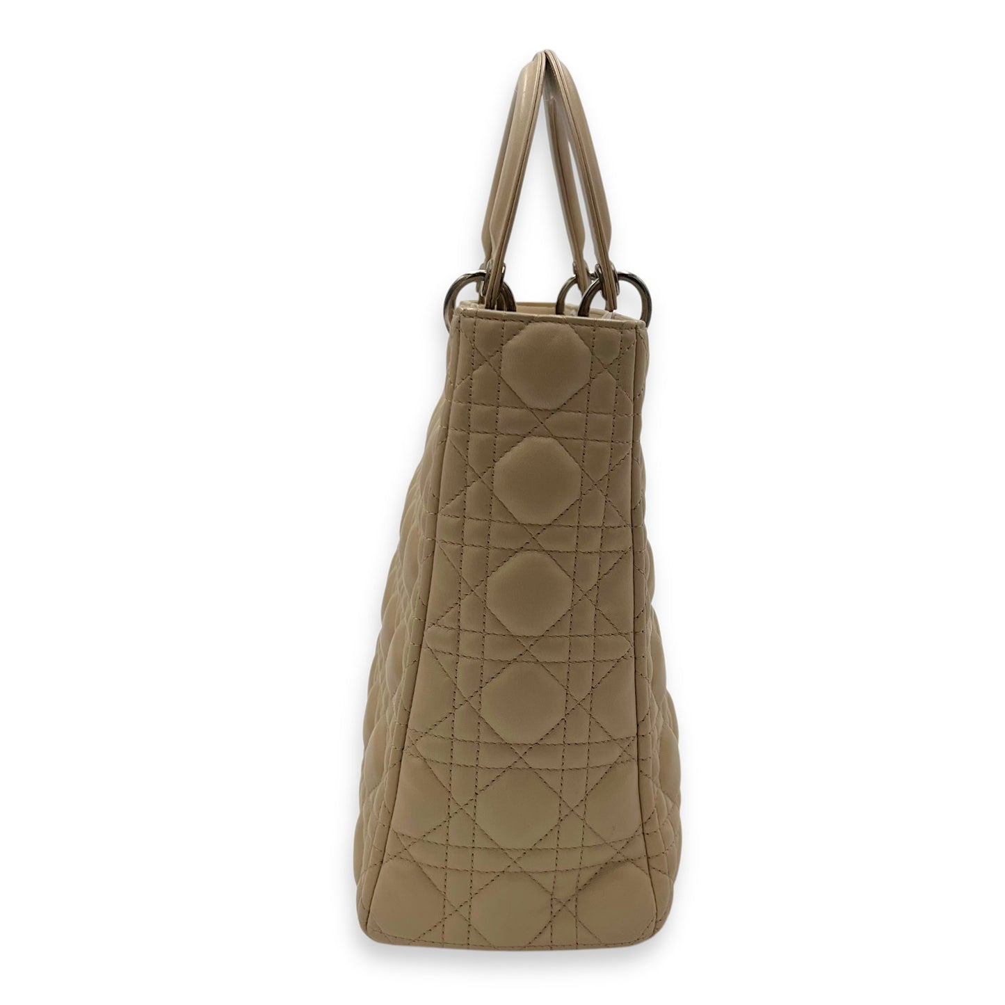 Lady Dior Large Beige Top Handle Bag in Lambskin, Silver hardware