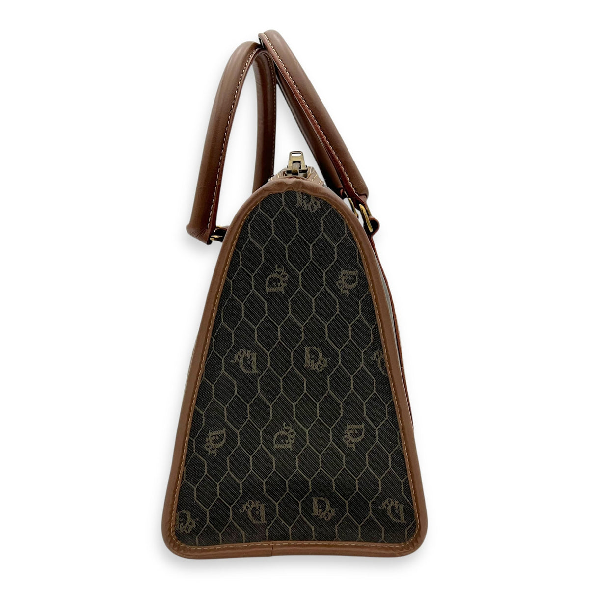 Honeycomb  Top Handle Bag Brown in Coated Canvas, Gold hardware