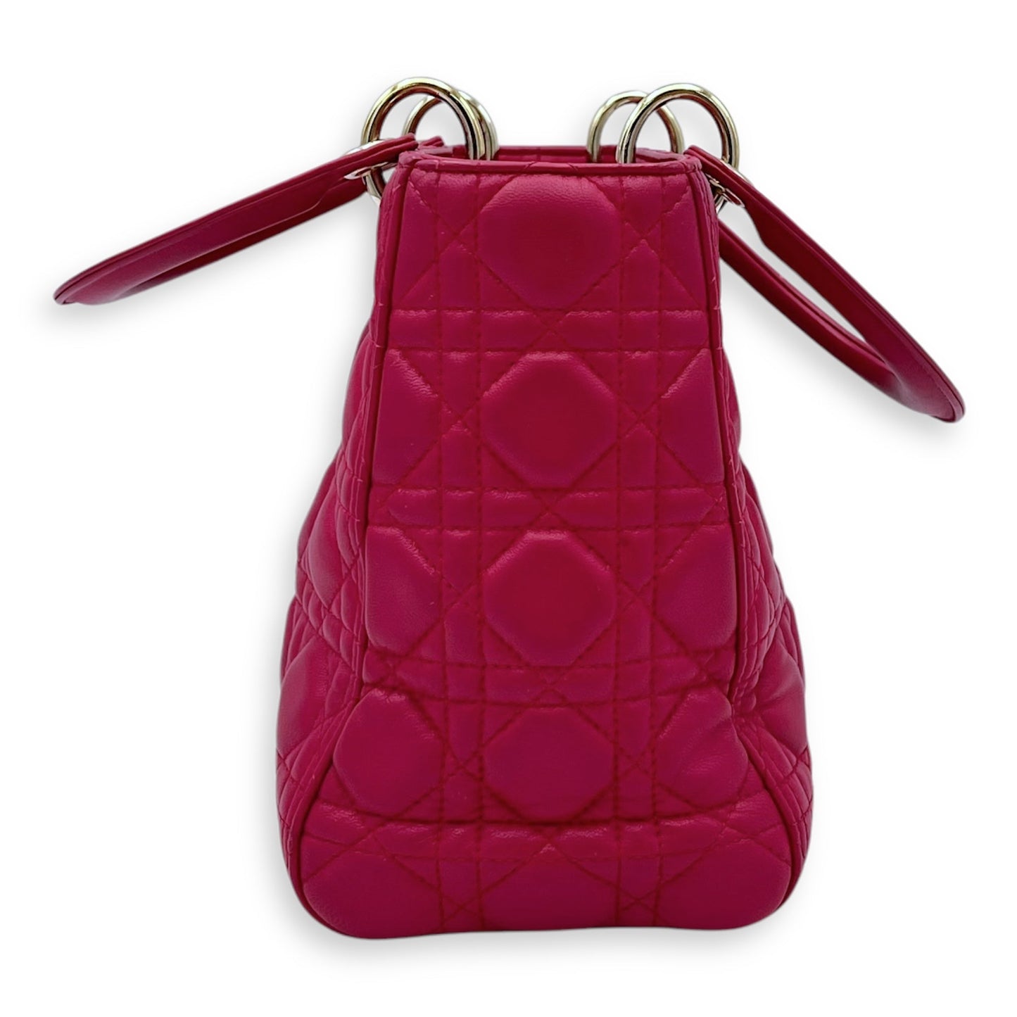 Lady Dior Medium Pink Top Handle Bag in Lambskin, Gold hardware