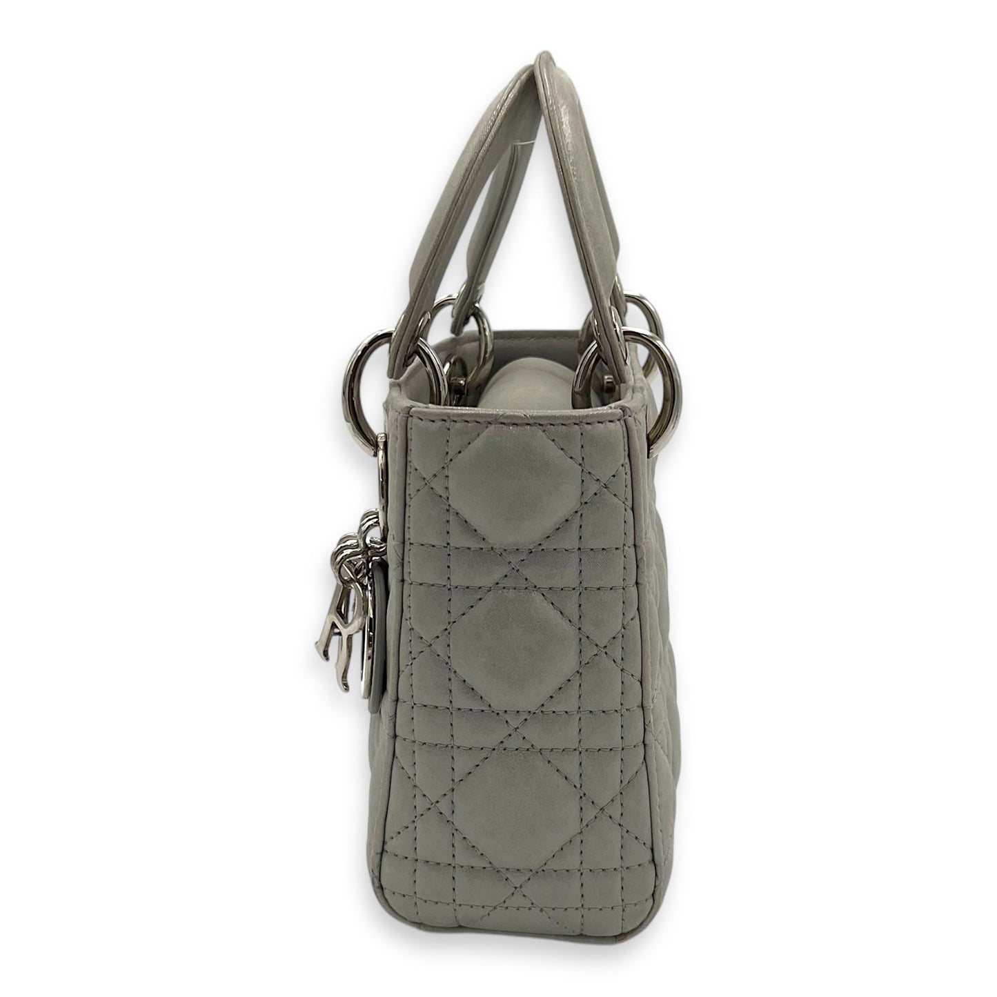 Lady Dior Mini Silver Top Handle Bag in Nubuck Cannage Leather, Silver hardware