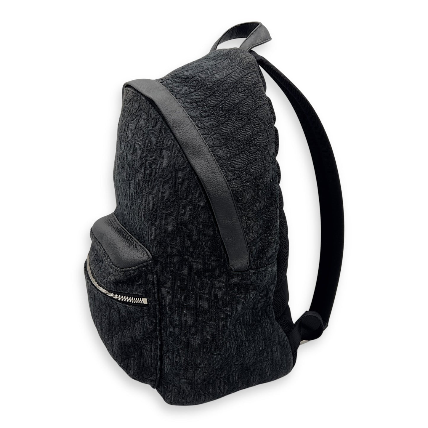 Oblique Black Backpack in Jacquard, Silver hardware