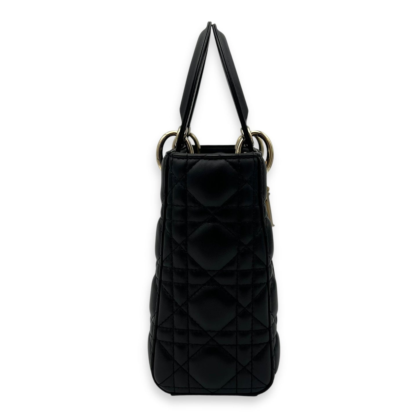 Lady Dior Small Black Top Handle Bag in Lambskin, Gold hardware