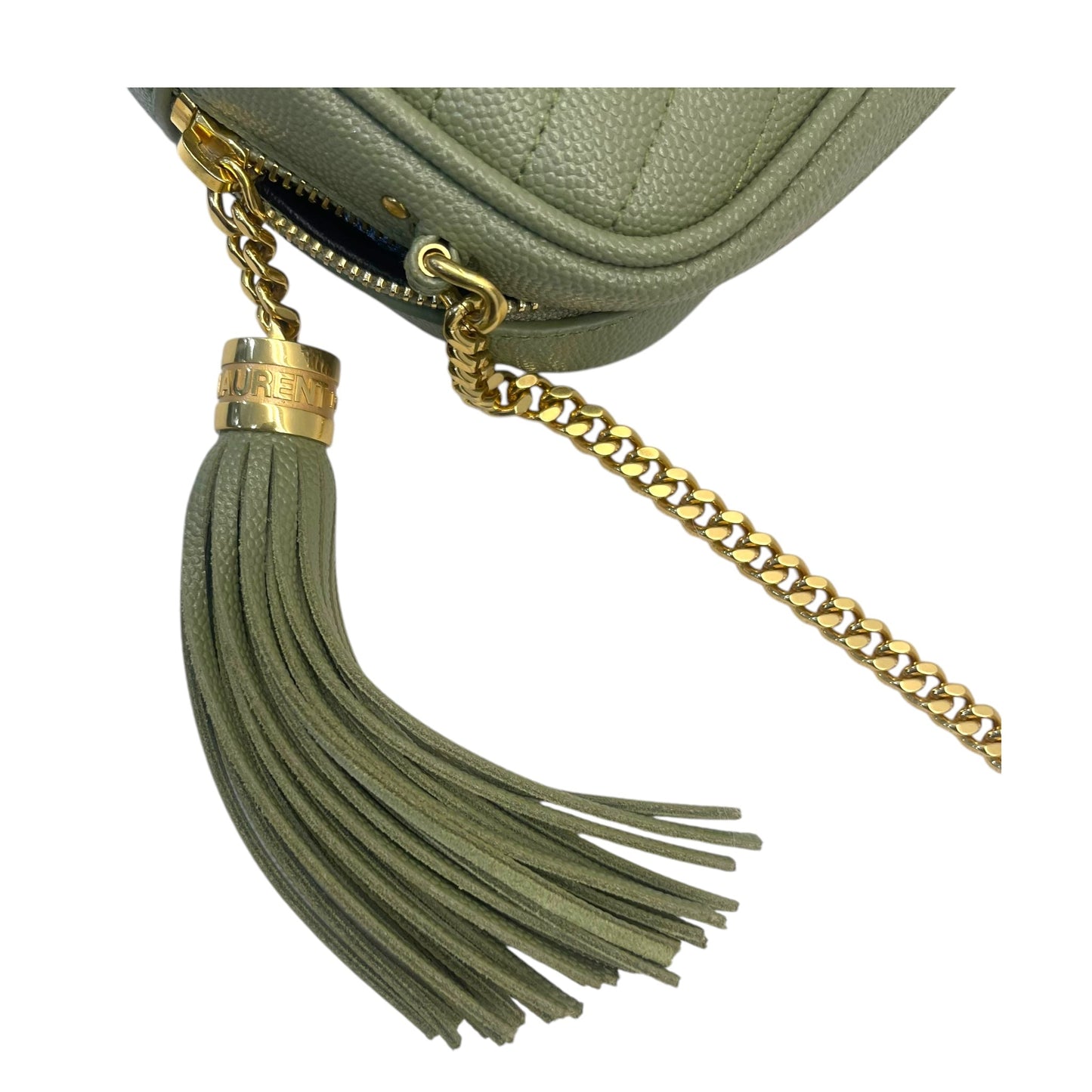 Yves Saint Laurent Light Sage Chevron Black Leather Monogram Chain Shoulder Bag