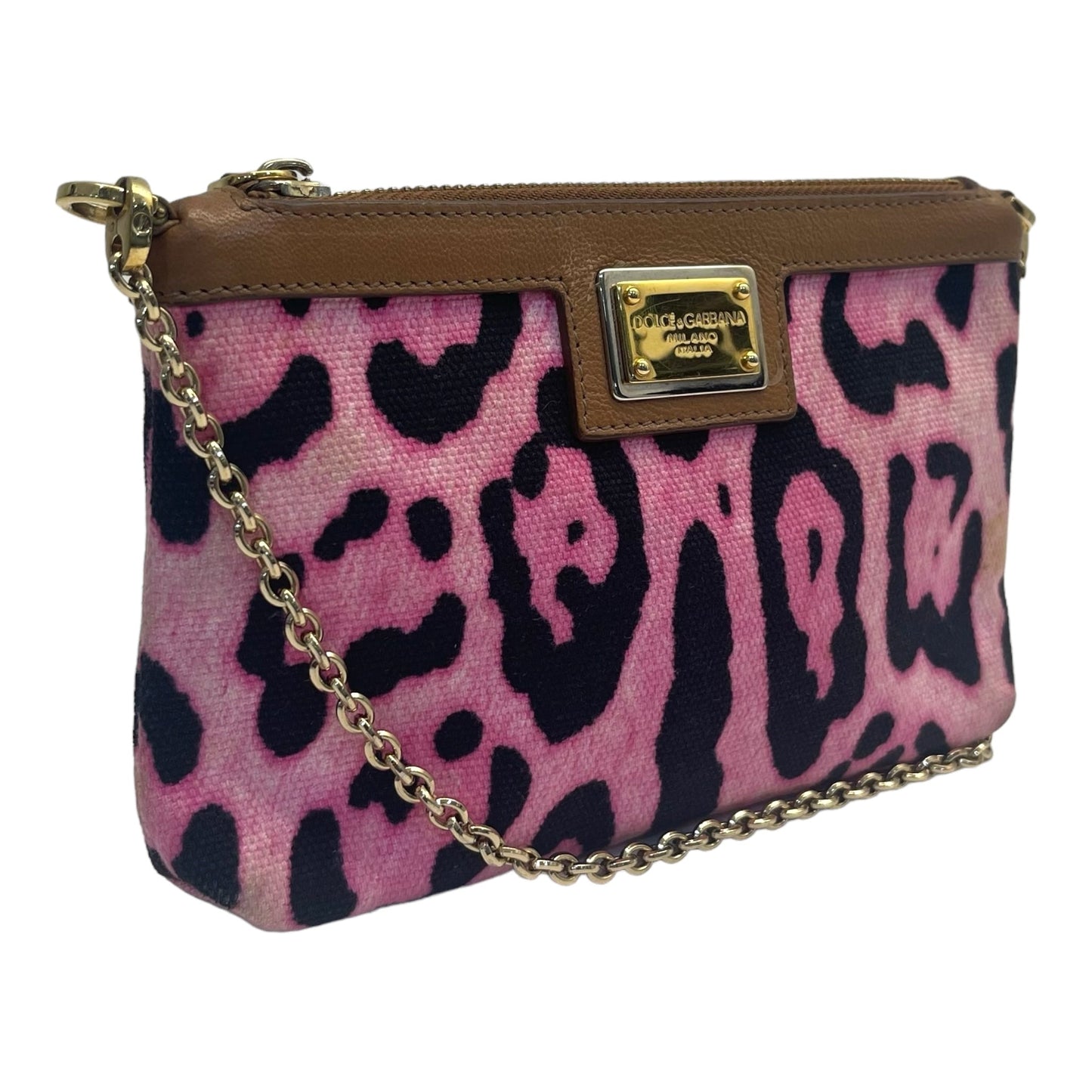 Dolce and Gabbana  Leopard Print Denim Chain Shoulder Bag
