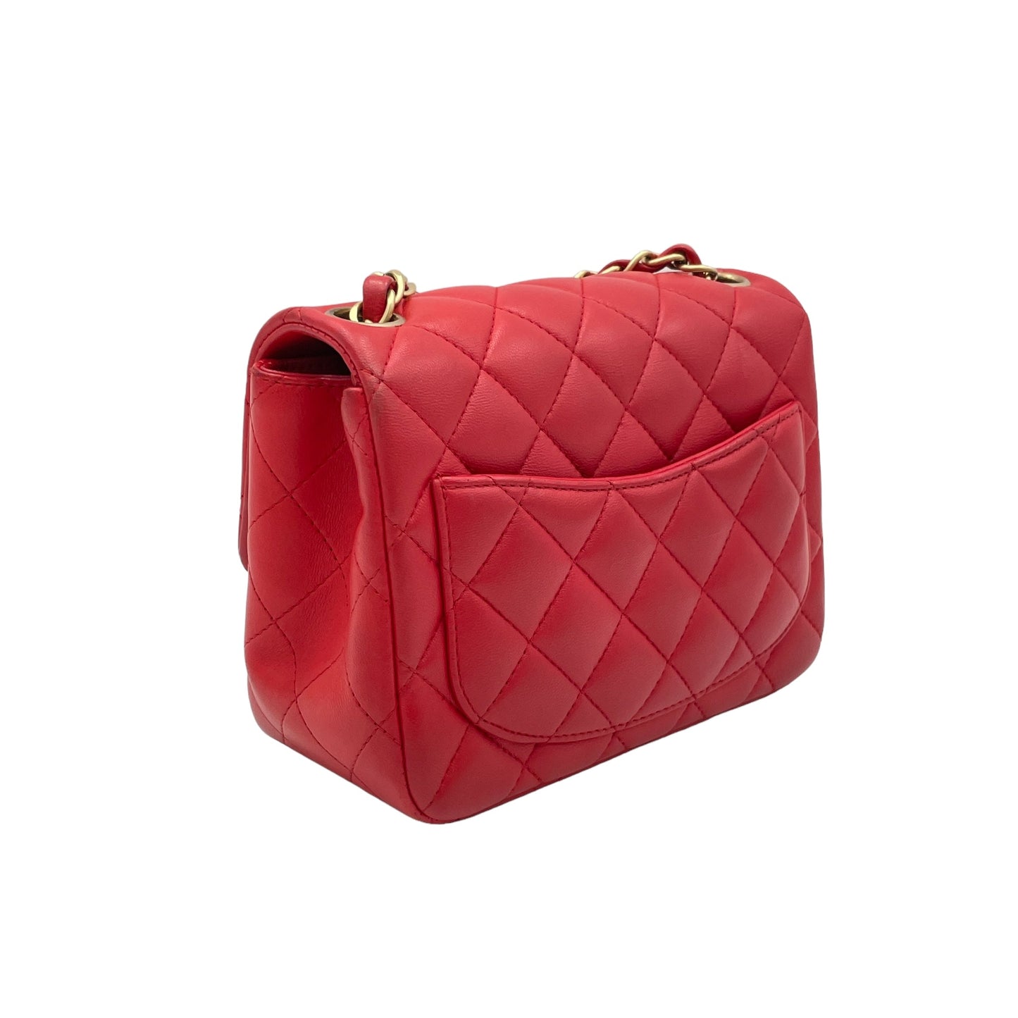 Classic Mini Red Crossbody Bag in Lambskin, Gold hardware