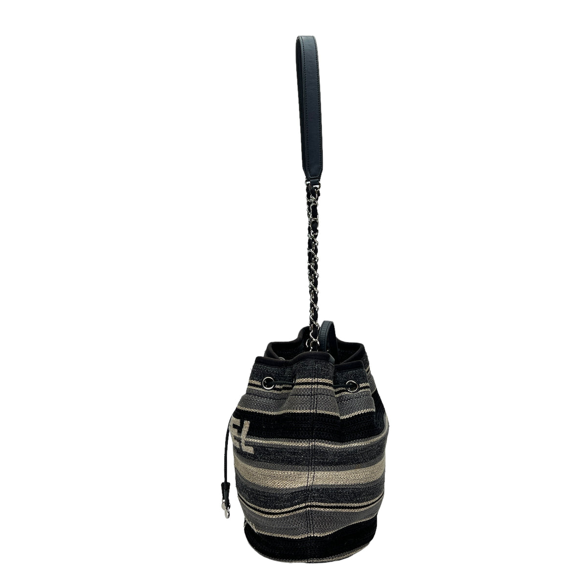 Deauville Drawstring Grey Bucket Bag in Canvas, Silver hardware