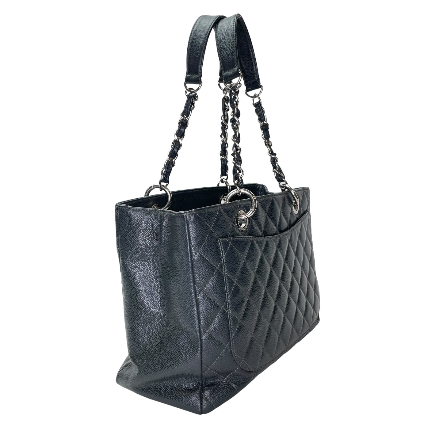 GST Grand Shopping Tote Grand Grey Tote Bag in Caviar Leather, Silver hardware