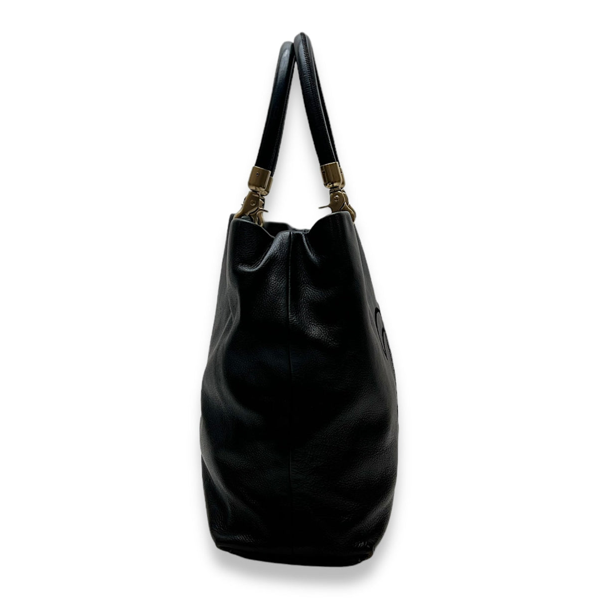 CC Black Top Handle Bag in Caviar Leather, Gold hardware