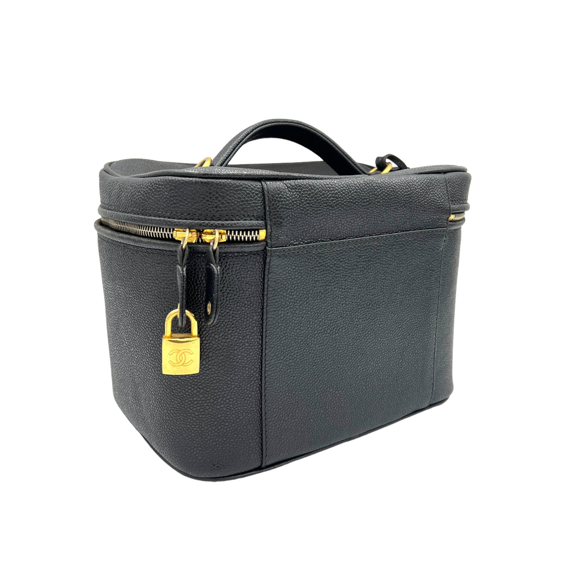 Vanity Top Handle Bag  Black in Caviar Leather , Gold Hardware