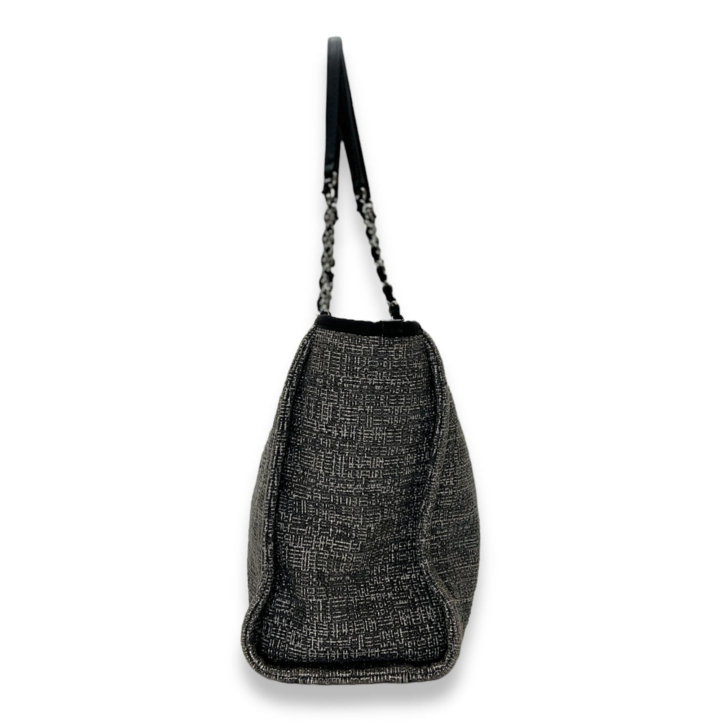 Deauville Tote Bag Medium Grey in Tweed , Silver Hardware