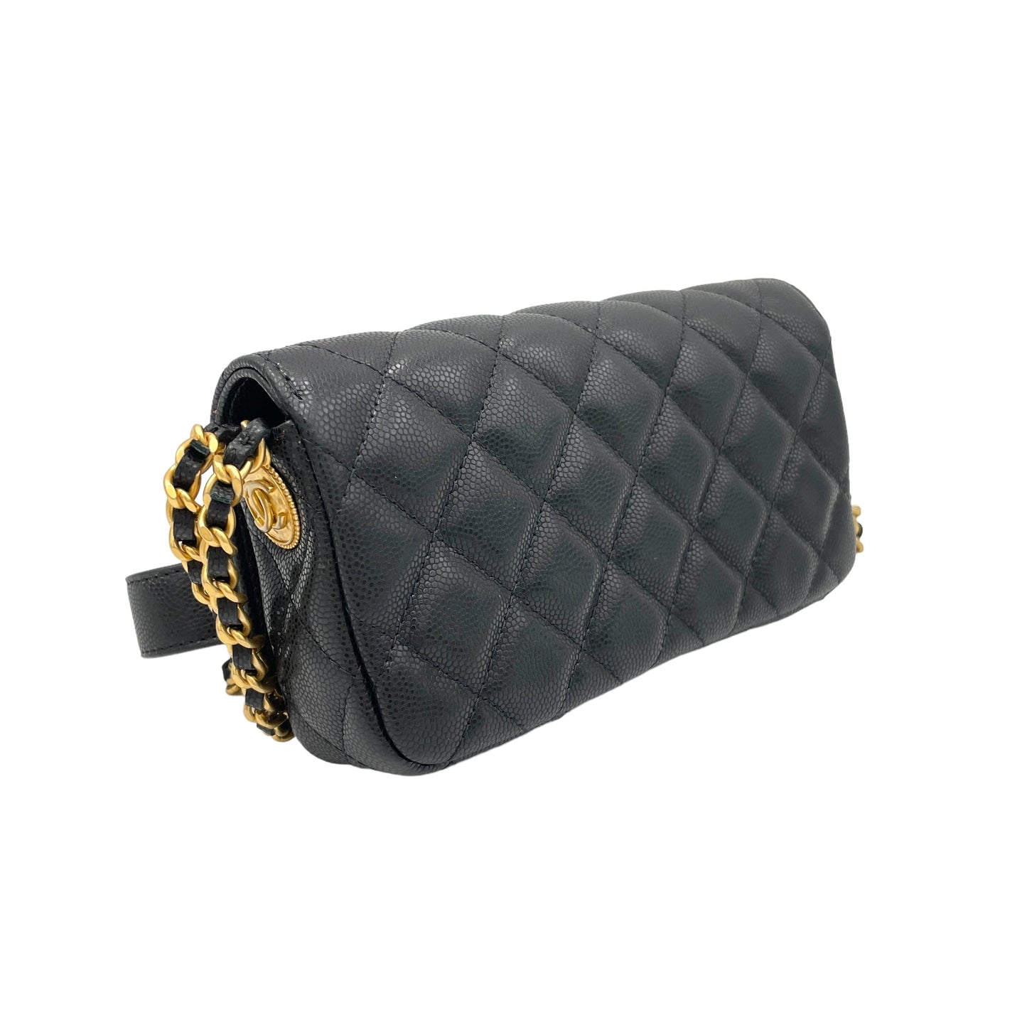 Twist Your Buttons Black Wallet On Chain in Caviar Leather, Gold hardware