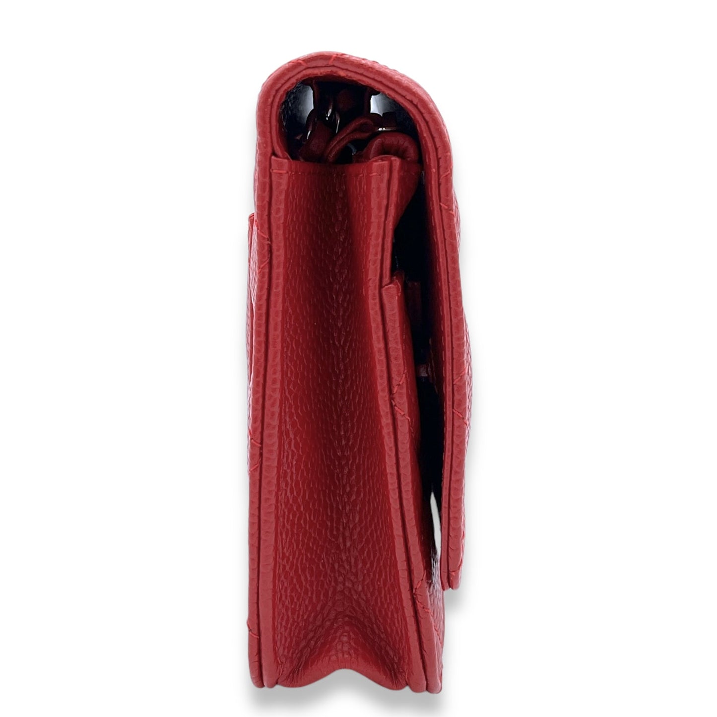Others Wallet On Chain Red in Caviar Leather, Silver hardware
