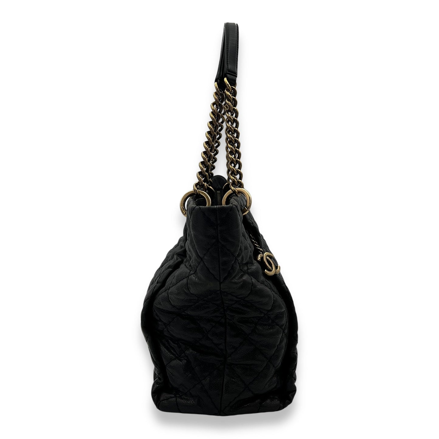 Coco Pleats Black Shoulder Bag in Caviar Leather, Gold hardware
