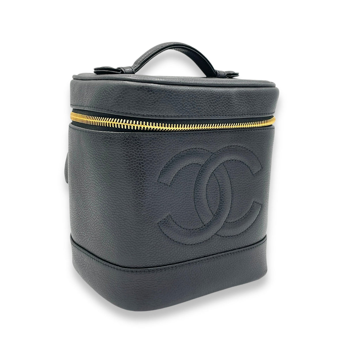 Vintage Black Vanity Bag in Caviar Leather, Gold hardware