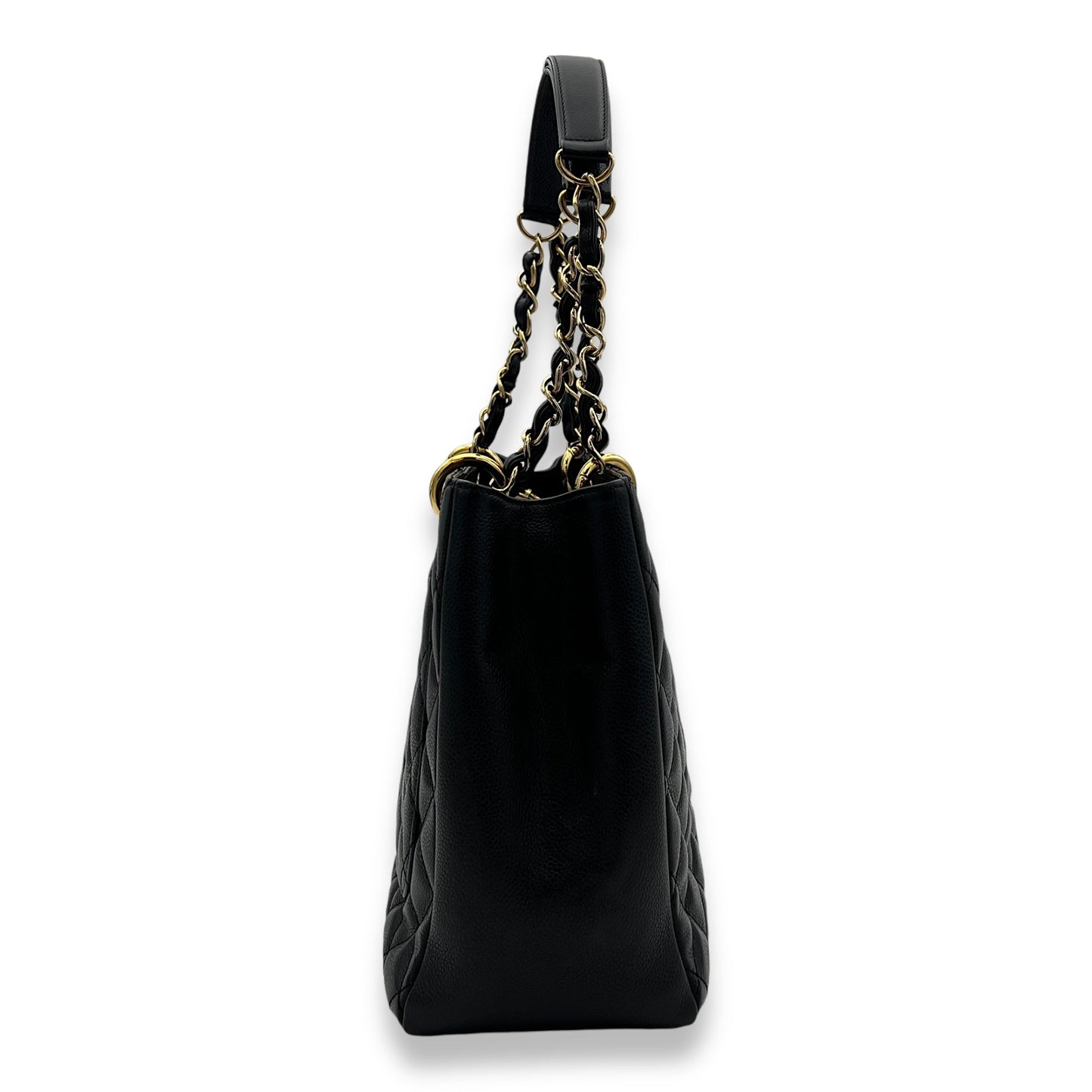 GST Large Black Tote Bag in Caviar Leather, Gold hardware