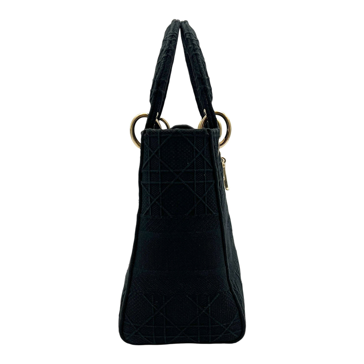 Lady D-Lite Medium Black Top Handle Bag in Canvas, Gold hardware