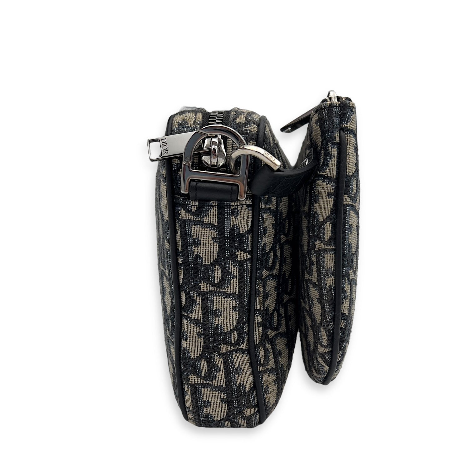 Triple Pouch Shoulder Bag Blue in Jacquard, Silver hardware