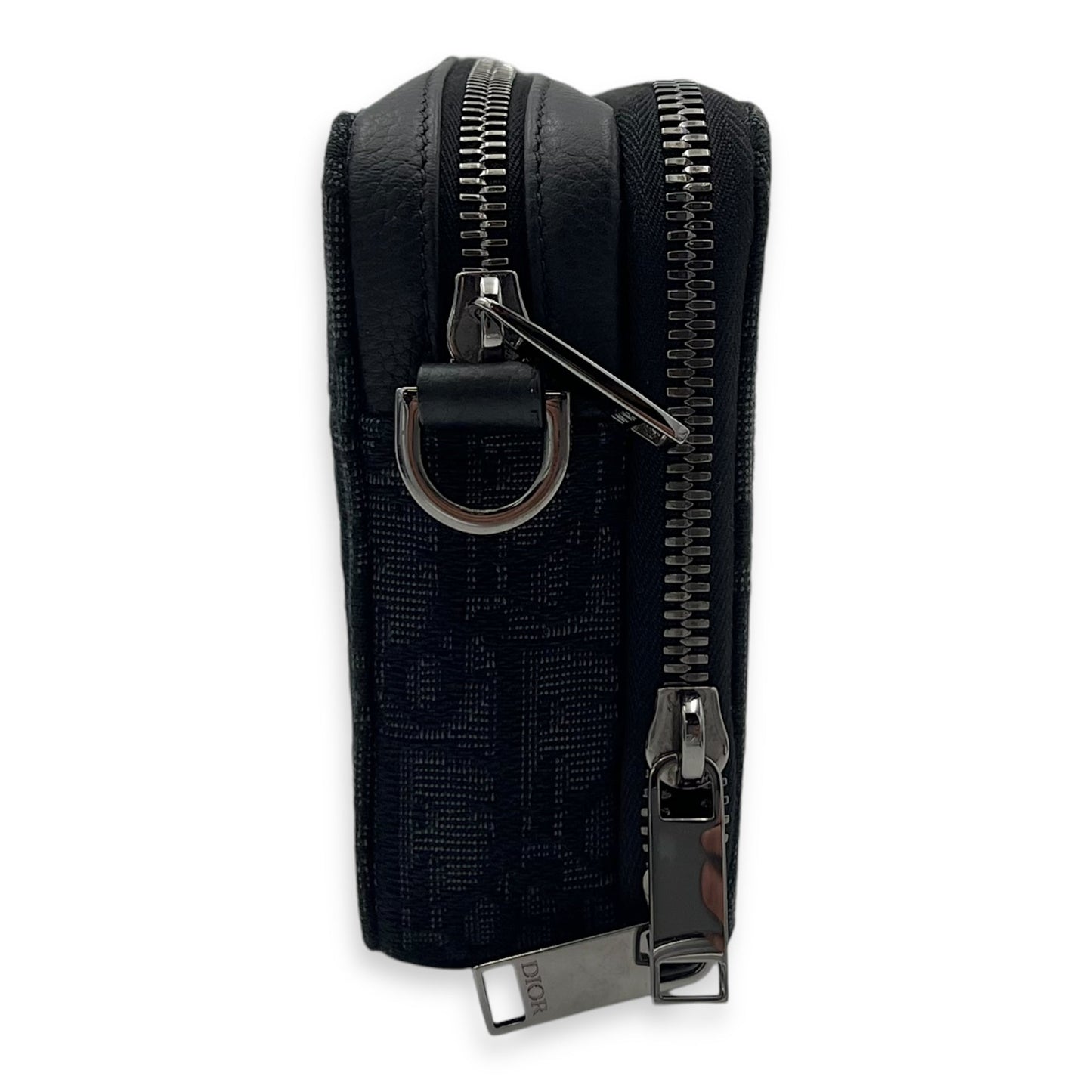 Triple Pouch Crossbody Bag Black in Jacquard, Silver hardware