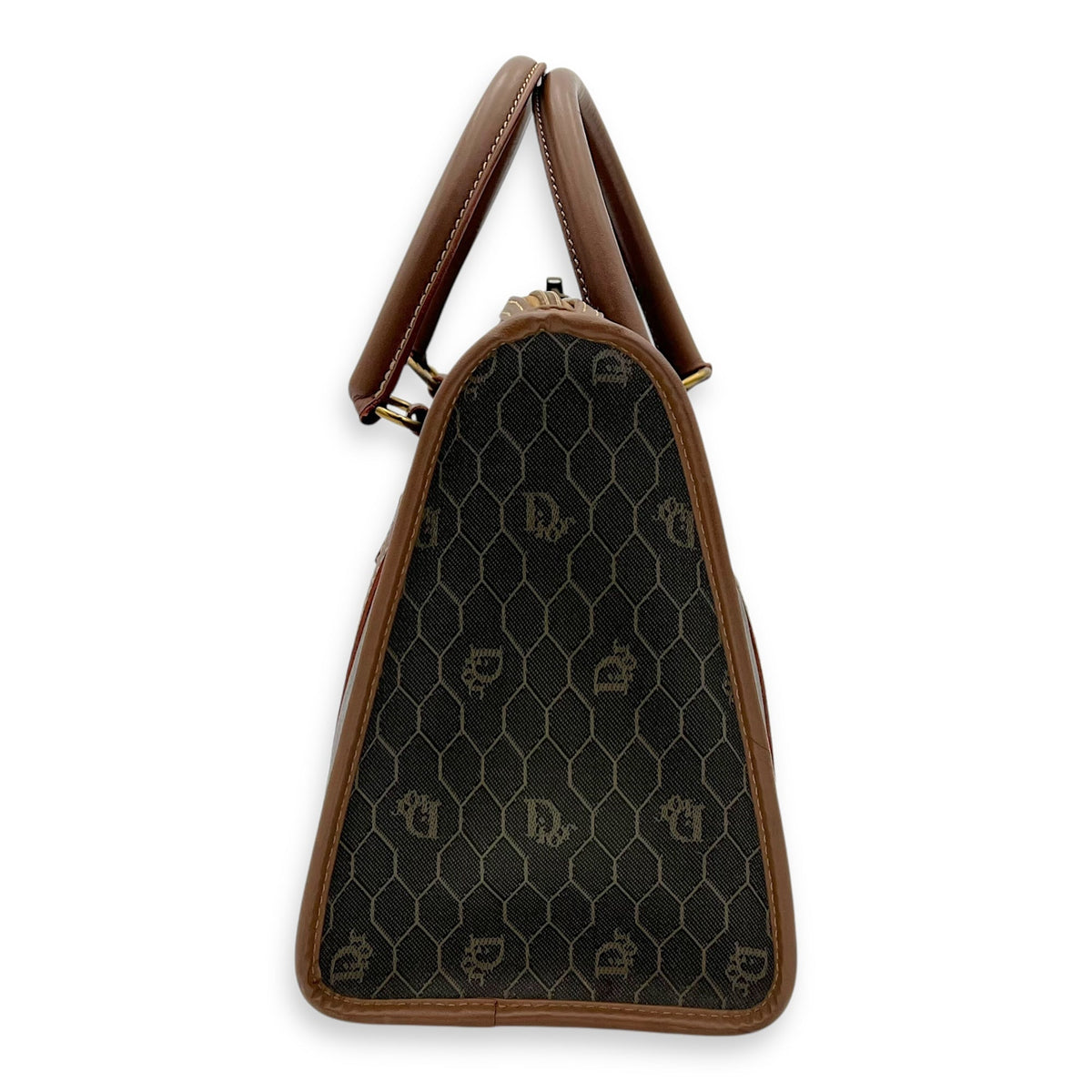 Honeycomb  Top Handle Bag Brown in Coated Canvas, Gold hardware