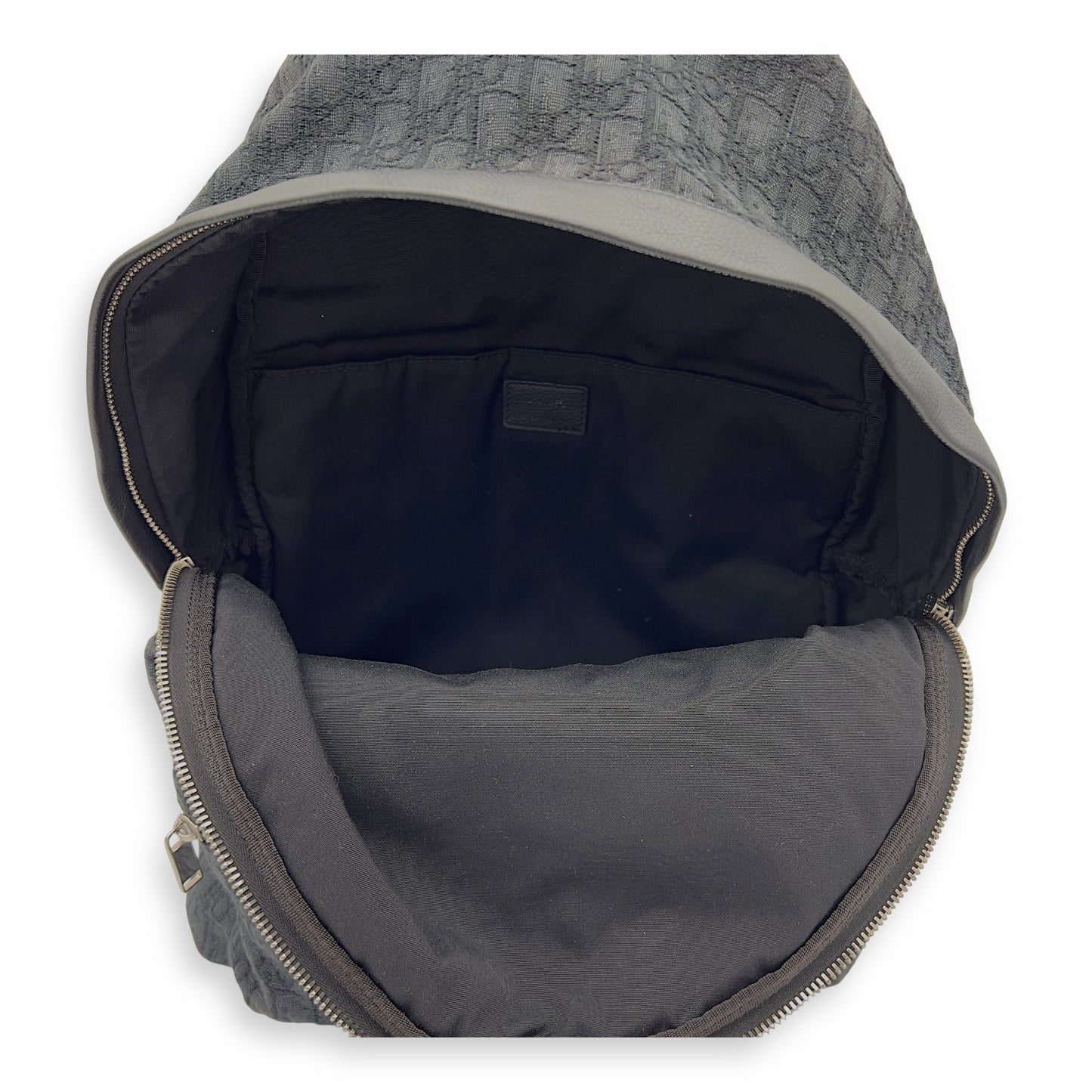 Oblique Black Backpack in Jacquard, Silver hardware