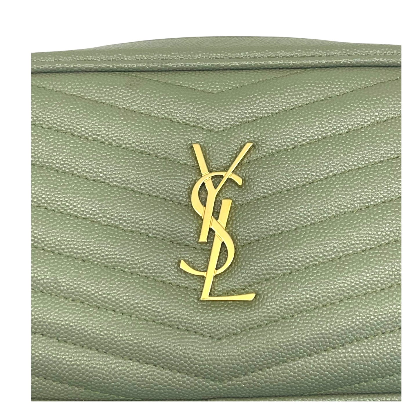 Yves Saint Laurent Light Sage Chevron Black Leather Monogram Chain Shoulder Bag