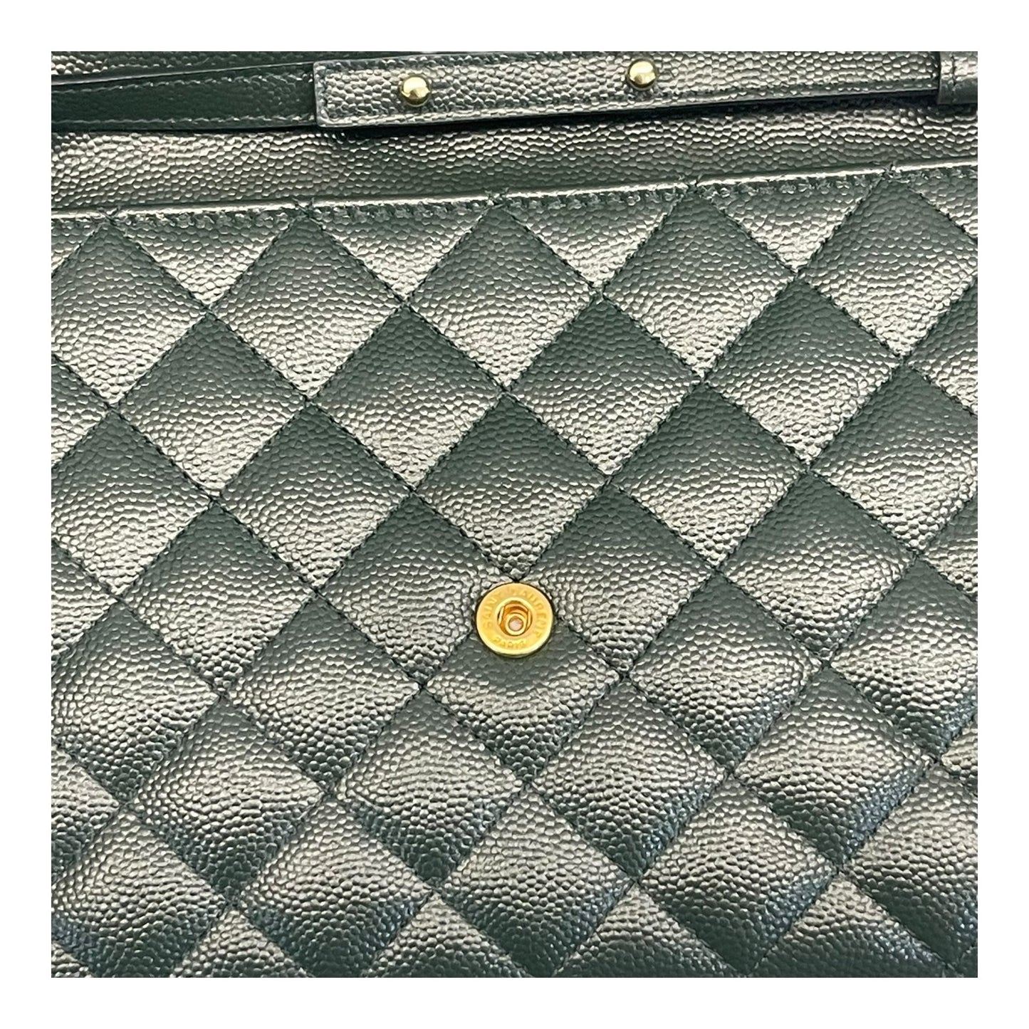 Yves Saint Laurent Dark Green Chevron Quilted Leather Envelope Flap Bag