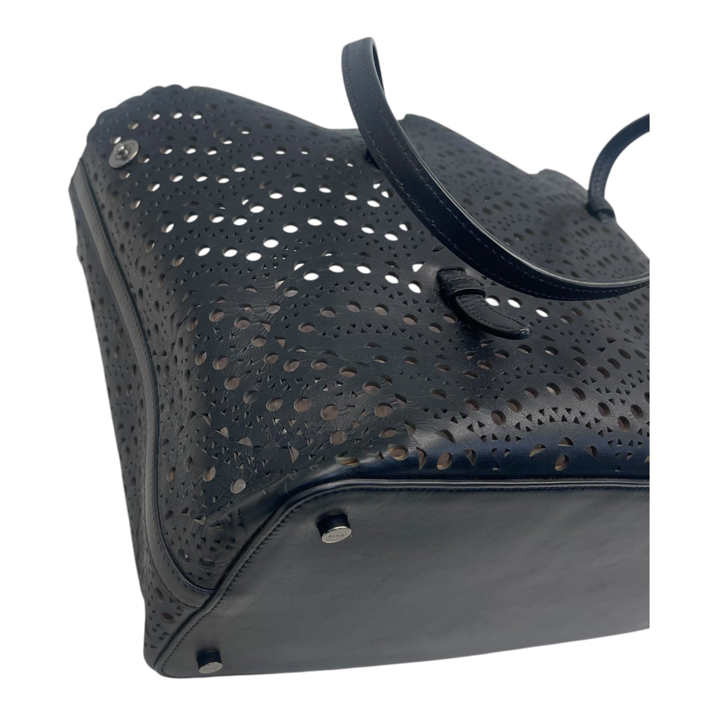 Alaia Black Leather Laser Cut Mina Tote Bag